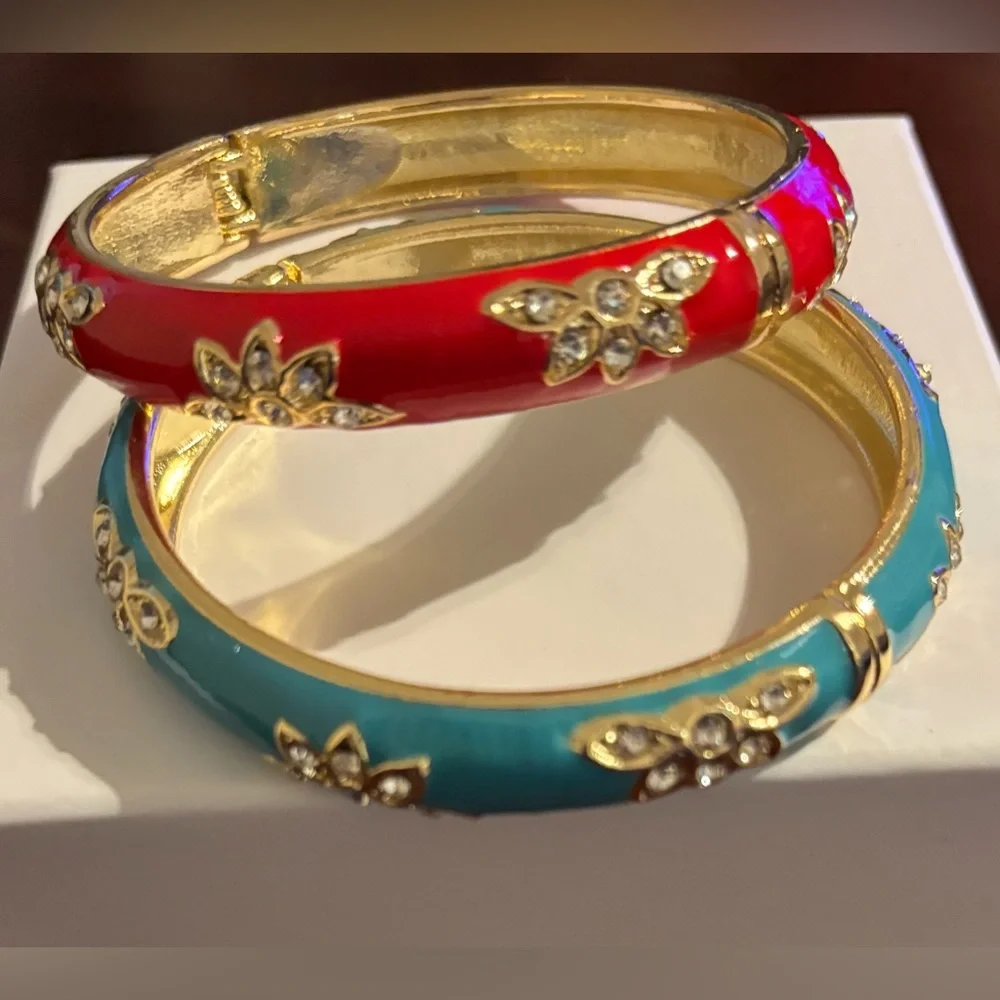 Elegant Red and Blue Floral Bangle Set